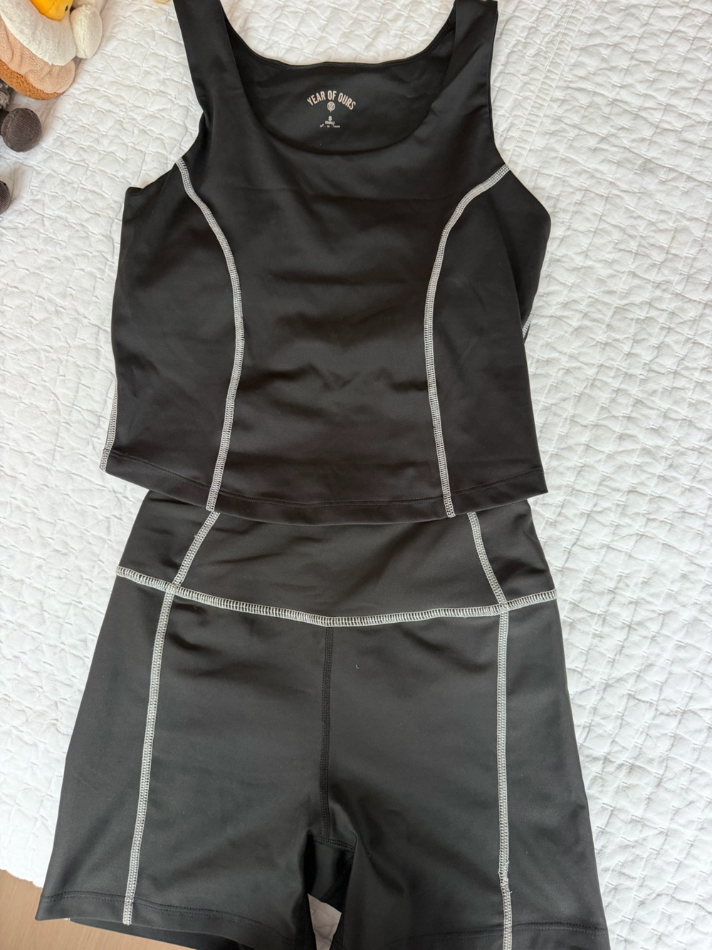 Year of Ours Black and White Contrast Stitching Shorts and Tank